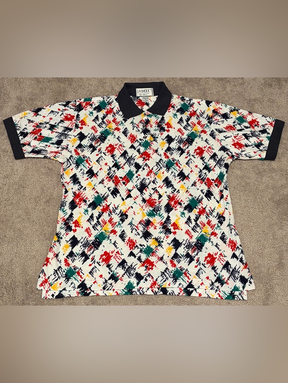 VTG La Mode Women’s Paint Splatter Polo Shirt Size Medium